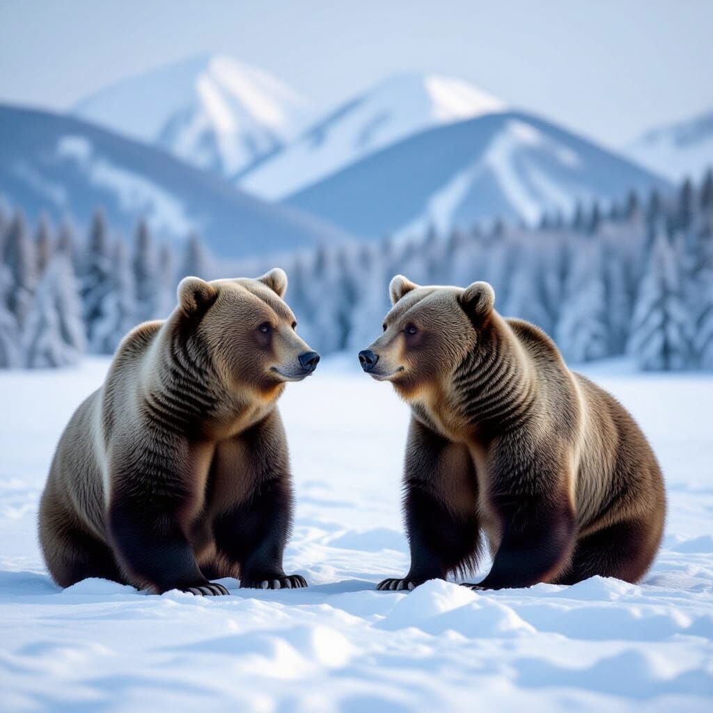 Two Bears in Melting Ice Landscape