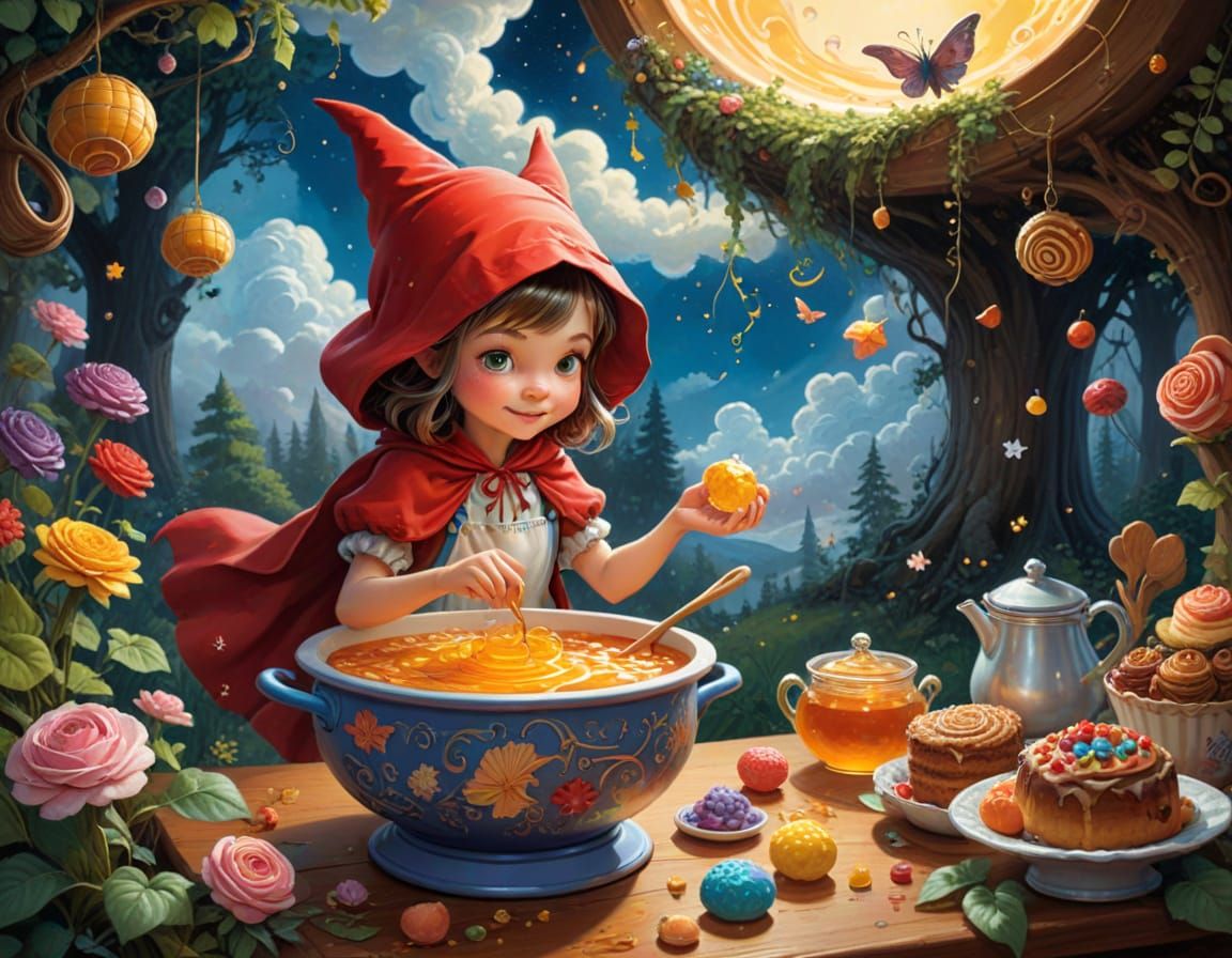 Vibrant Whimsical Wonderland: Little Red Riding Hood's Encha...