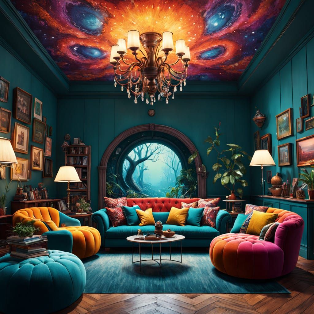 Vibrant Whimsical Wonderland with Joyful Redhead