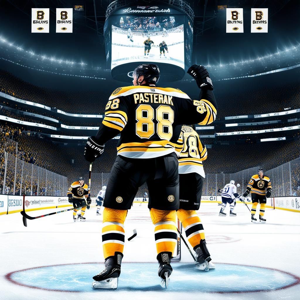 David Pasternak, Number 88, Boston Bruins, Celebrating a goal, Bright ...