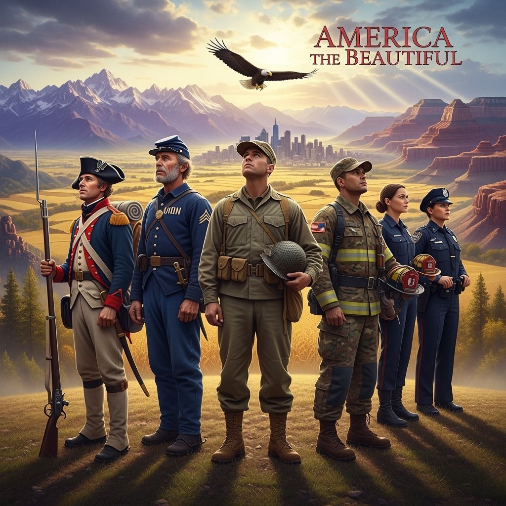 America the Beautiful,
O beautiful for heroes proved In liberating strife, Who more than self their country loved And mercy more than life! - Start Image 1