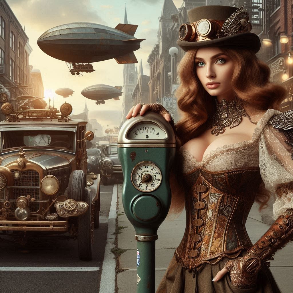 Steampunk elf and parkmeter