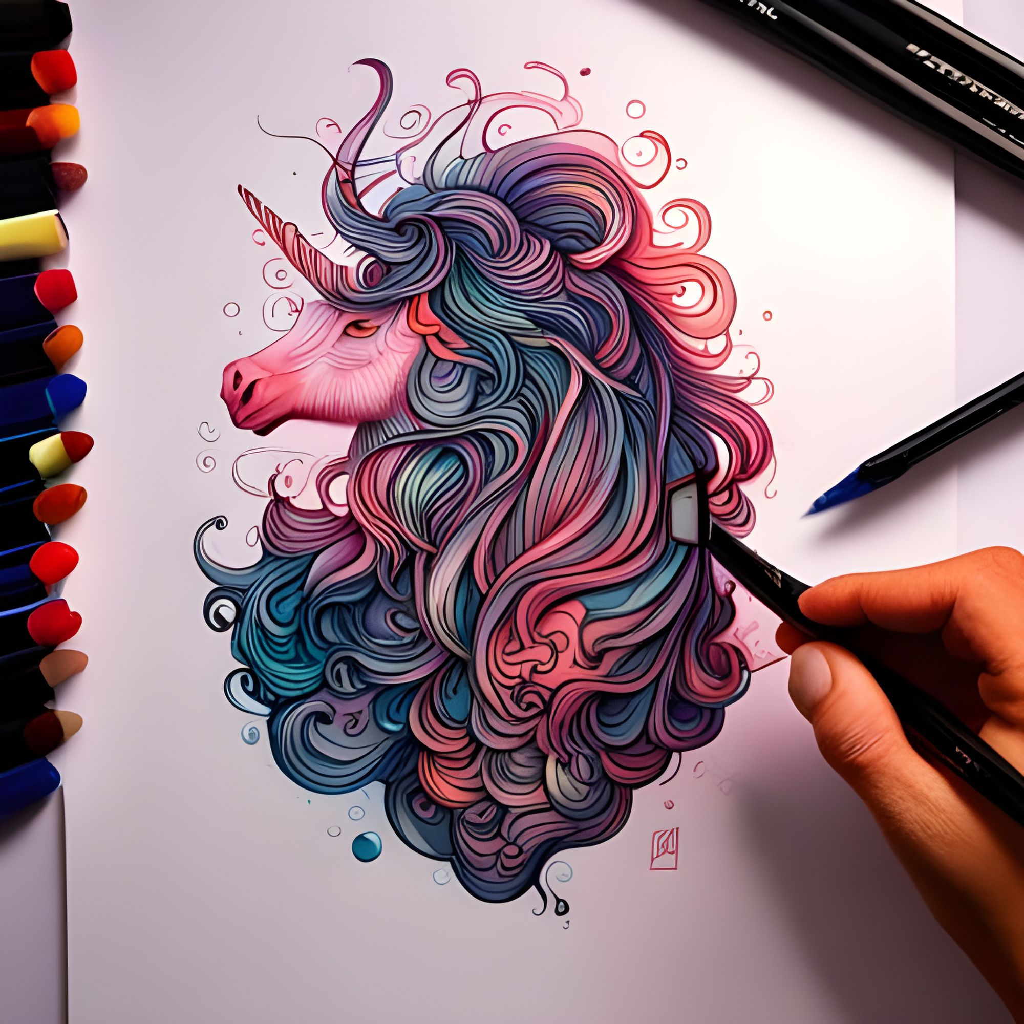 Colored pencil sketch A shadow in the night 🌙 Unicorn — Steemit
