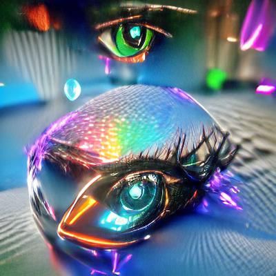 floating eye made of crystal 8k resolution beautiful colourf...