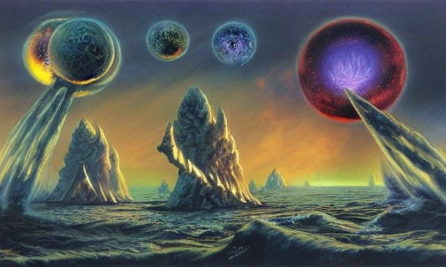 galactic battlefield Ice Fire glowing clouds black sun glowi...