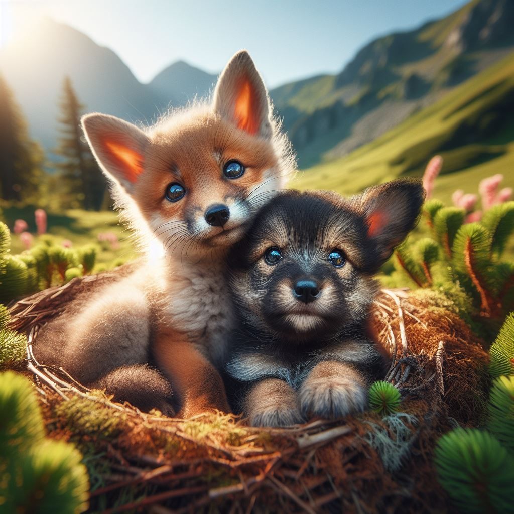 Adorable Duo Nestled in Mossy Mountain Haven