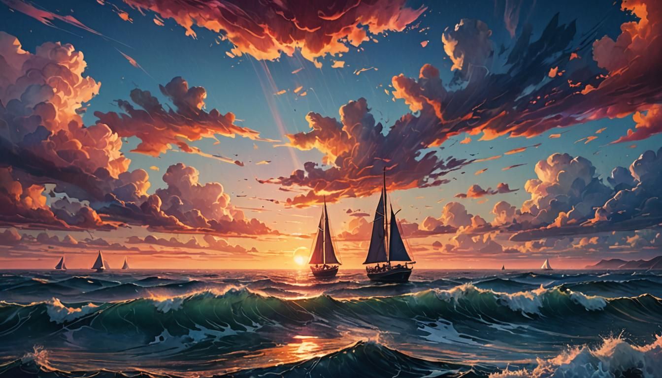 sunrise out at sea, neo-impressionism expressionist style oil painting, smooth post-impressionist impasto ...  by @ih432