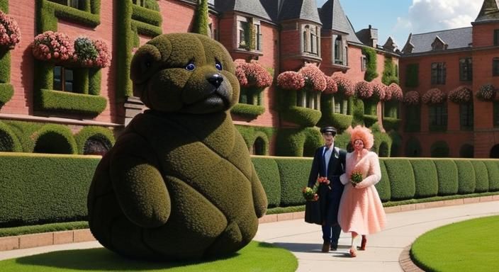 Glimpses of Spring, Teddy Bear Topiary, Couple Strolling thr...