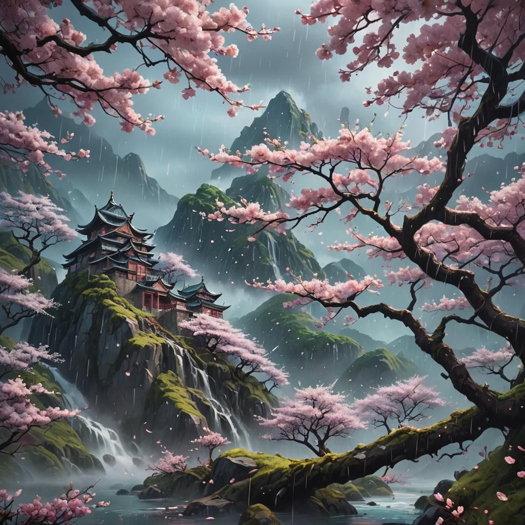 Cherry Blossoms in the rain