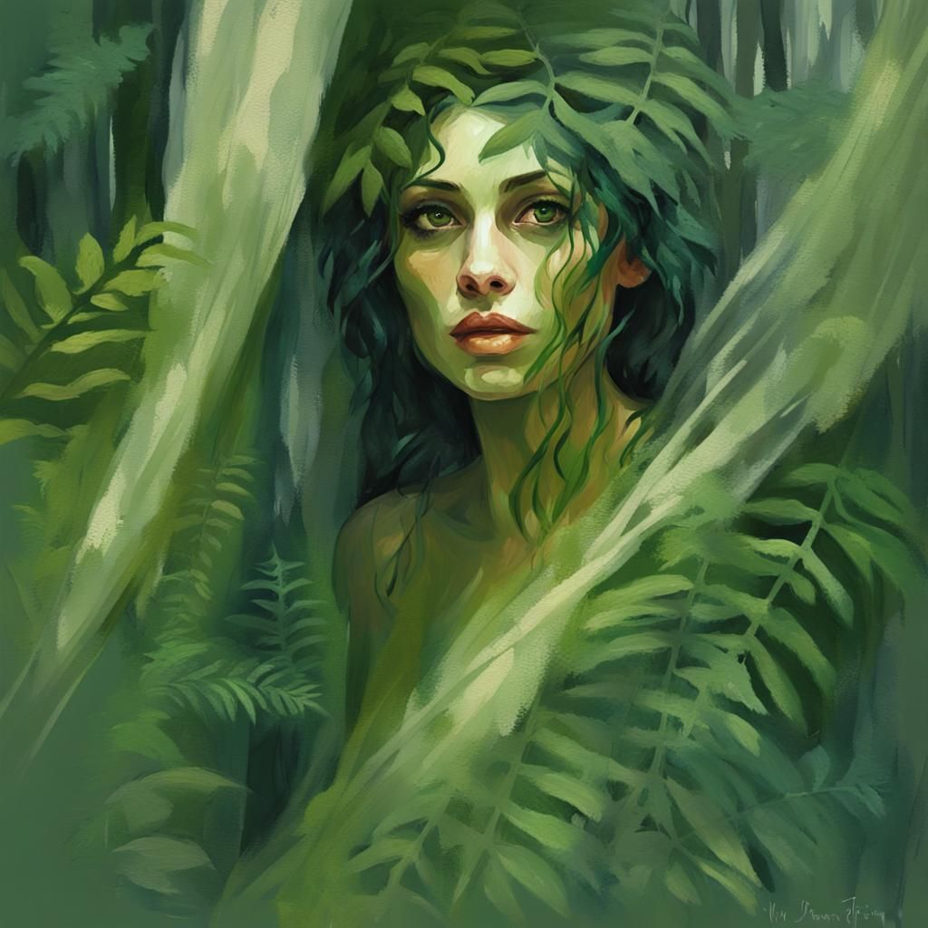 loose impressionist digital painting of a beautiful dryad wo...