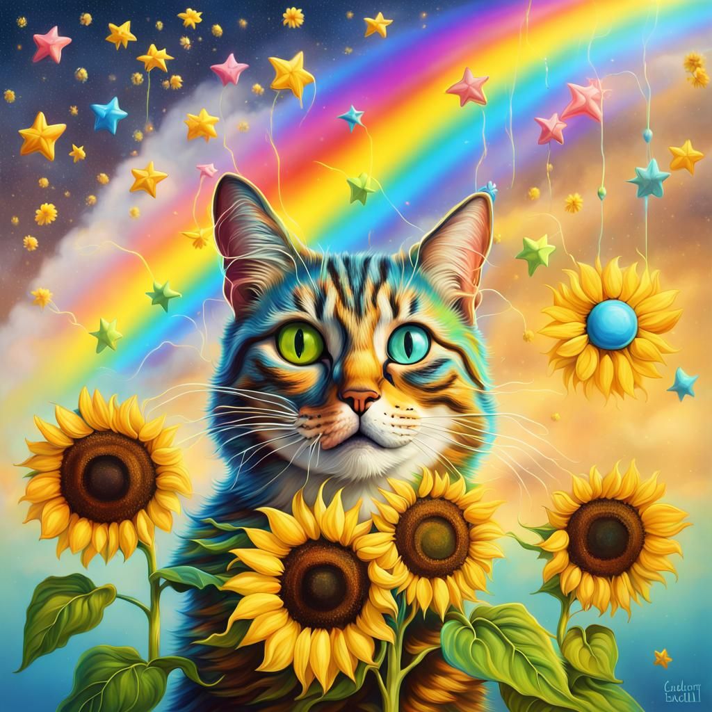 Starry Electric Lighting Cat Sunflowers Rainbow surrealism Salvador ...