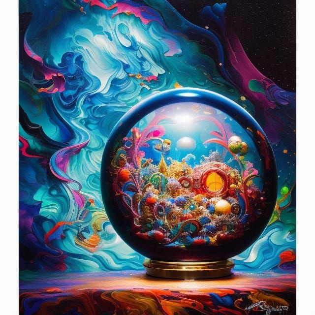 Snowglobe! Borderlands: paper marbling! Oil splash!! Oil stained!!", intricate hyperdetailed fluid gouache ...  by @ZP