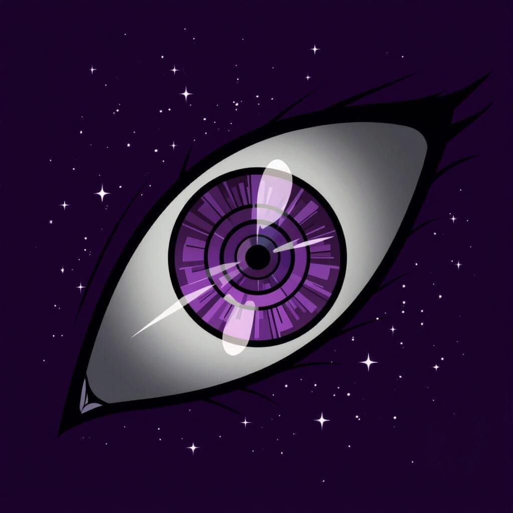 image showcases a single, large eye as its central focus, dominating most of the frame. The eye is not realistic; instead, it's highly styli...