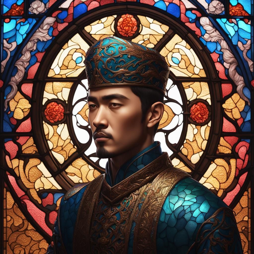 3D stained glass of dreamman asian man Beautiful and sweet prince. AI