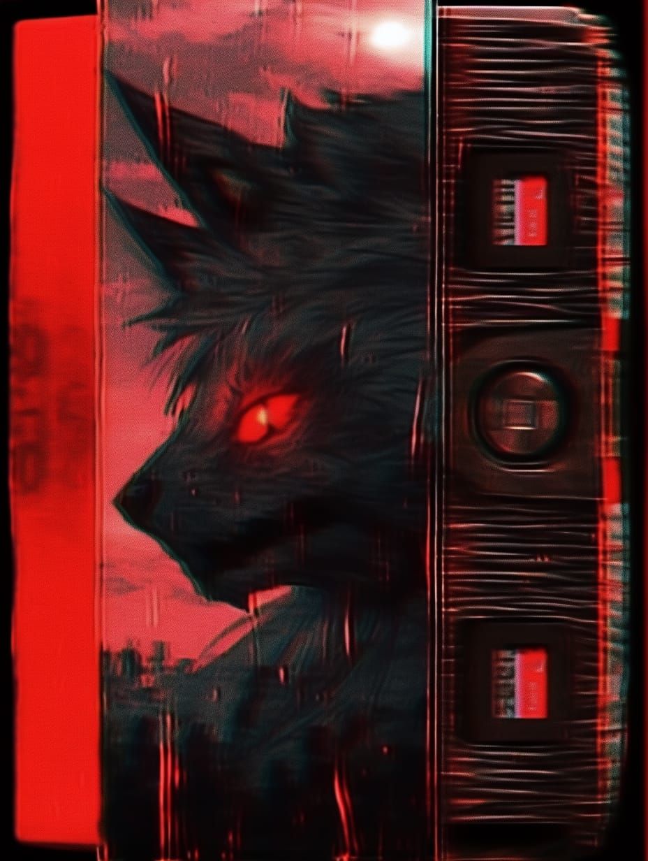 Side profile shot of a manga style dark zombie with a messy hair standing outside in the wind wearing VR-glasses  with a red visor going in...