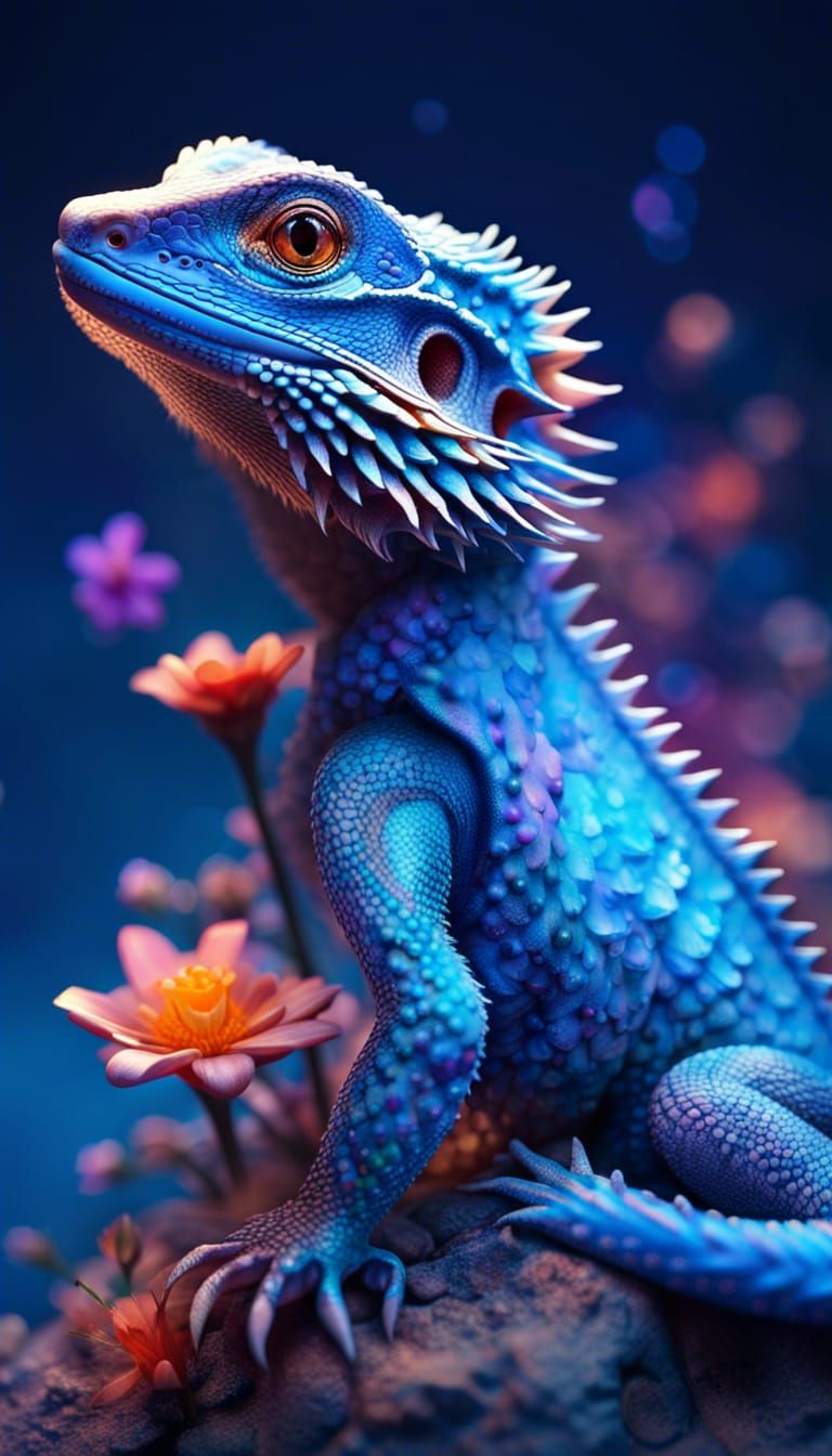 KREA - a blue bearded dragon, hq, photorealistic