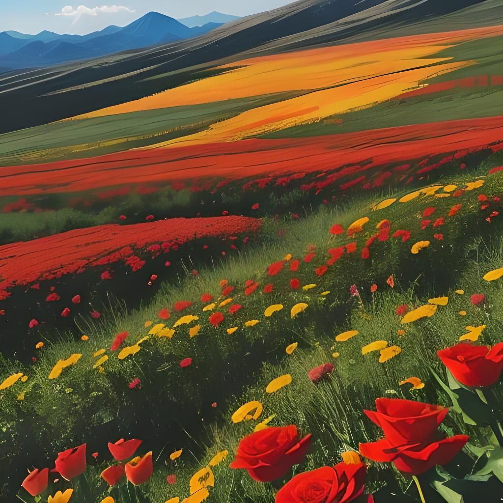 Explosive Floral Landscape with Volcanic Elements