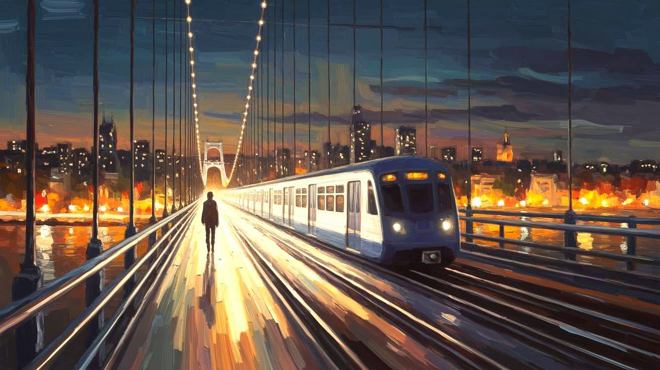 Contrast and Motion: Human and Train (Ideogram 2a Turbo)