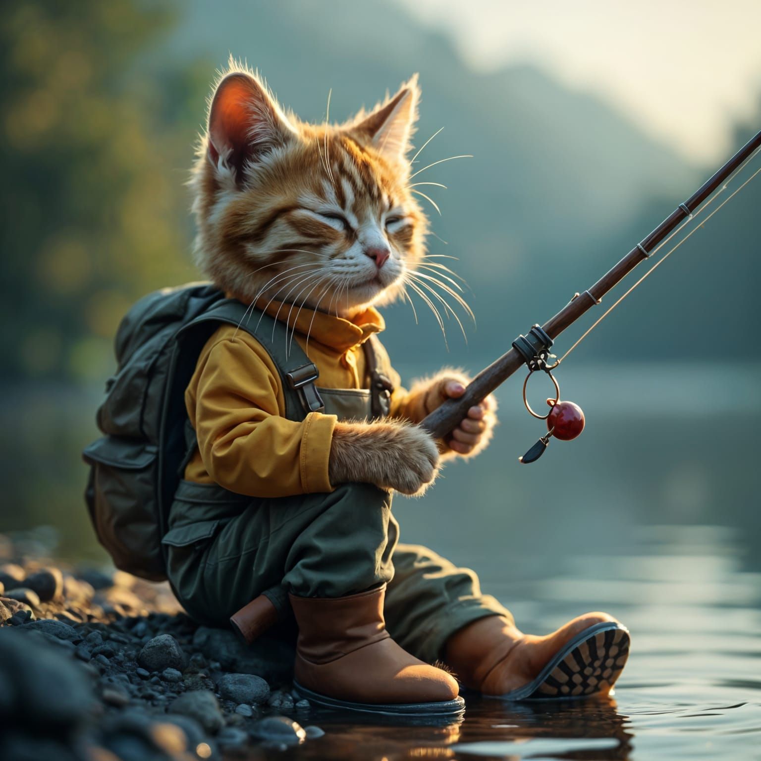 Sleepy cat fishing  by @BM