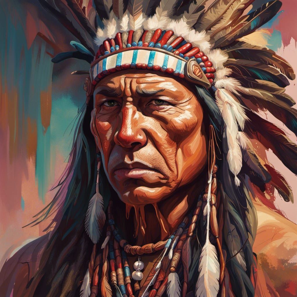 a stoic and proud native american indian shedding a tear - AI Generated ...