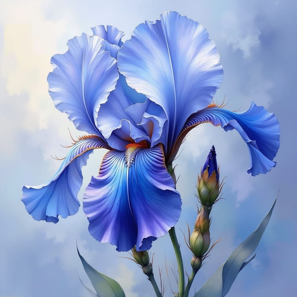  A single detailed blue iris flower in full foc...  by @Deni