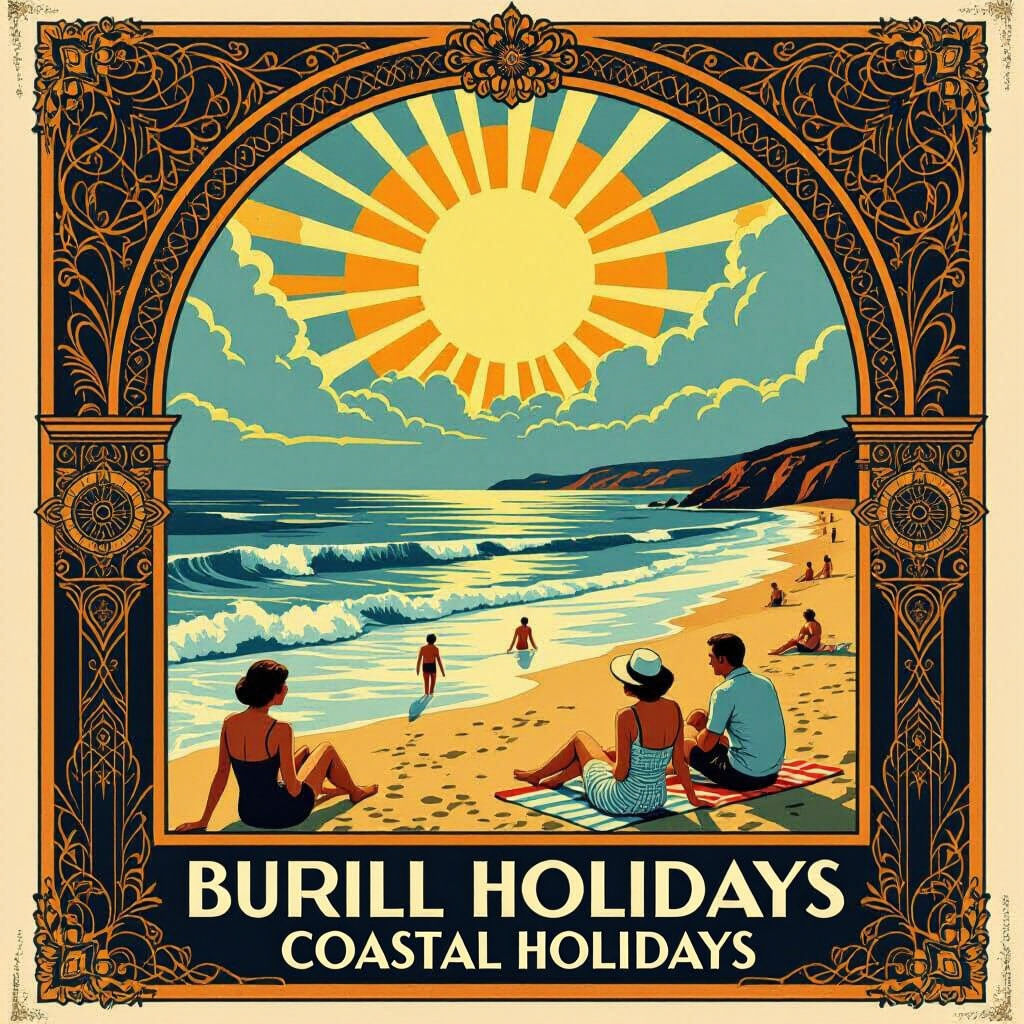 A 1920s art deco style holiday poster