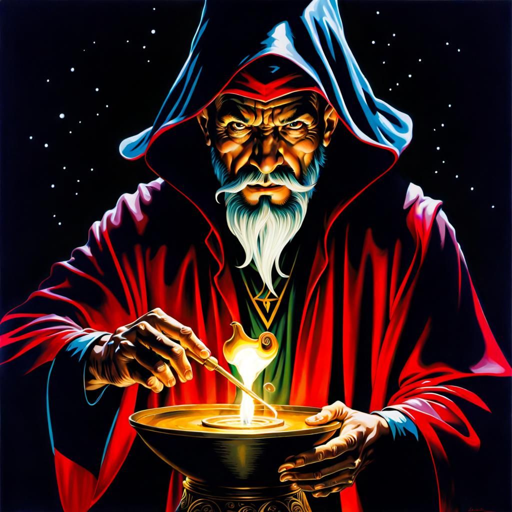 alchemist casting a spell