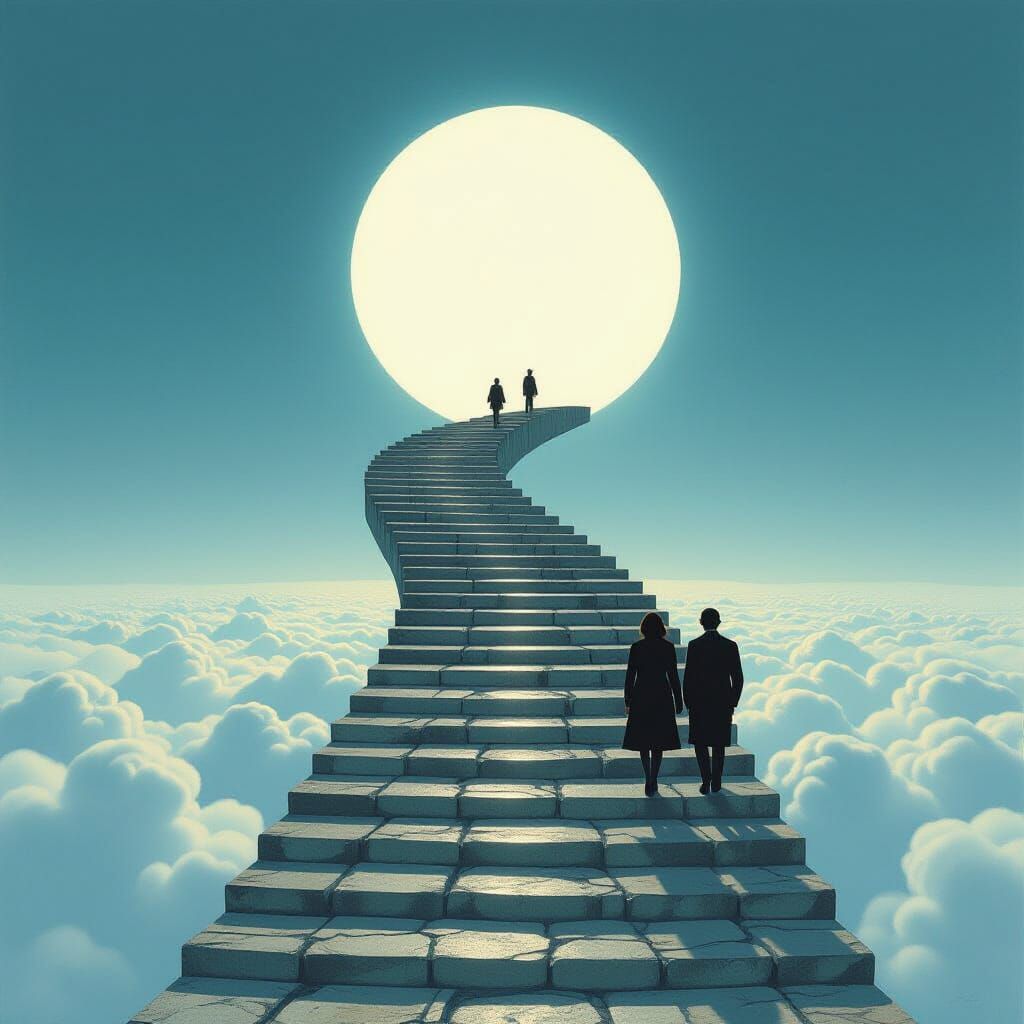 Endless Stone Steps Ascending into Ethereal Sky