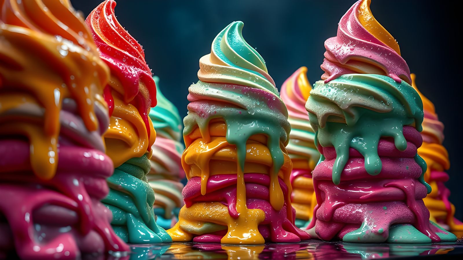 Melting towers of colorful ice cream  by @KOSH