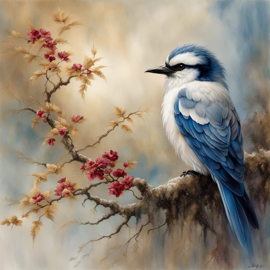 Bird on branch  by @Gokiburi