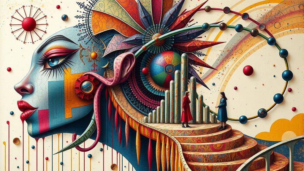 Impasto Cascade Hallucination nomadic anthropomorphic spirograph 3D mixed-media  Rihanna Goth  by @PedroGasby