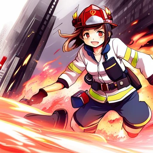 fire fighter running to the fire trying to put it out