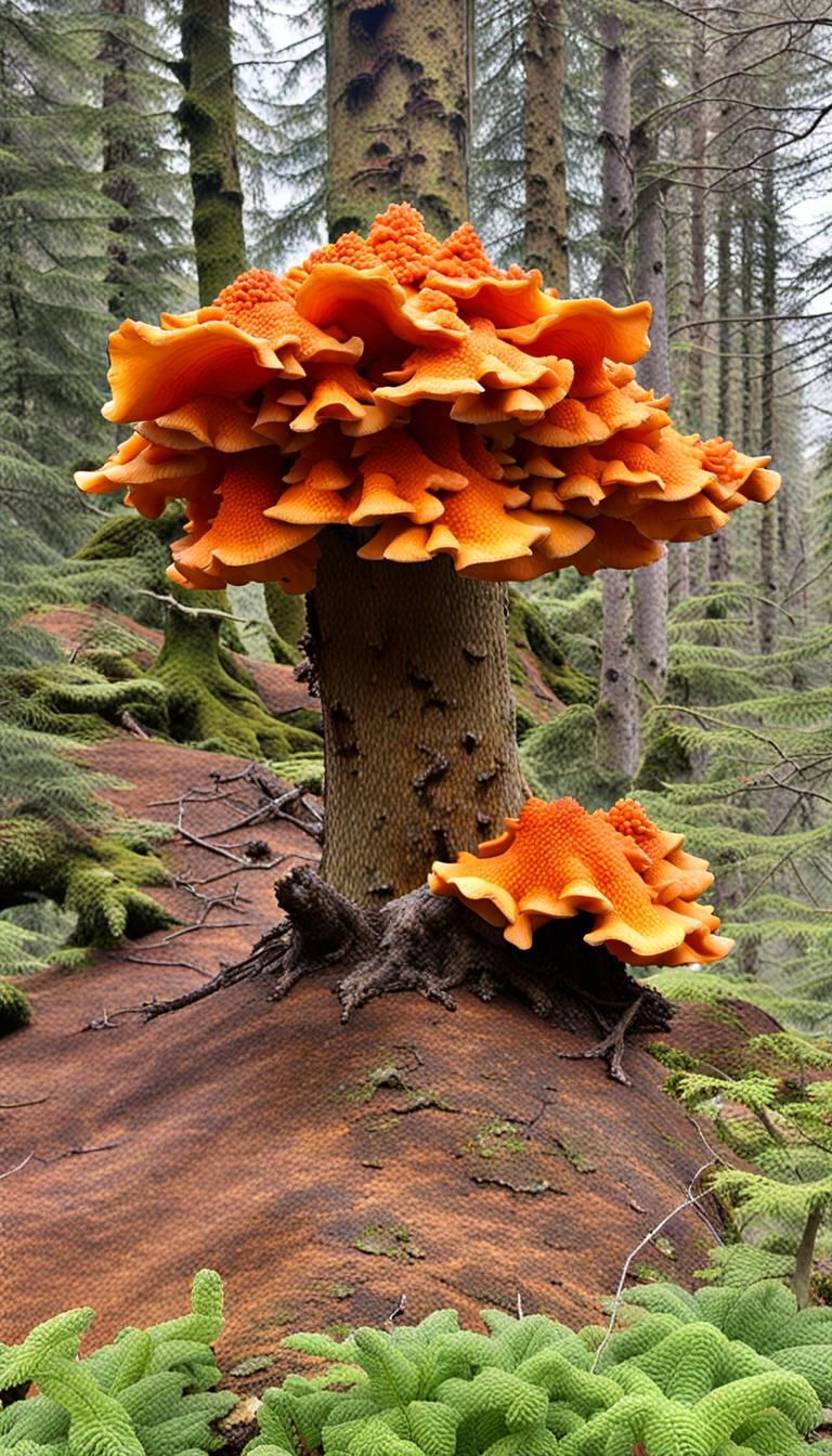 Fantasy artwork or Mushroom: Chicken of the woods.  by @MacKenzie Morgan