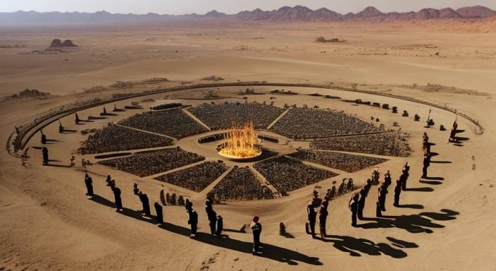 A billion humans in the desert lifting Olympic flames