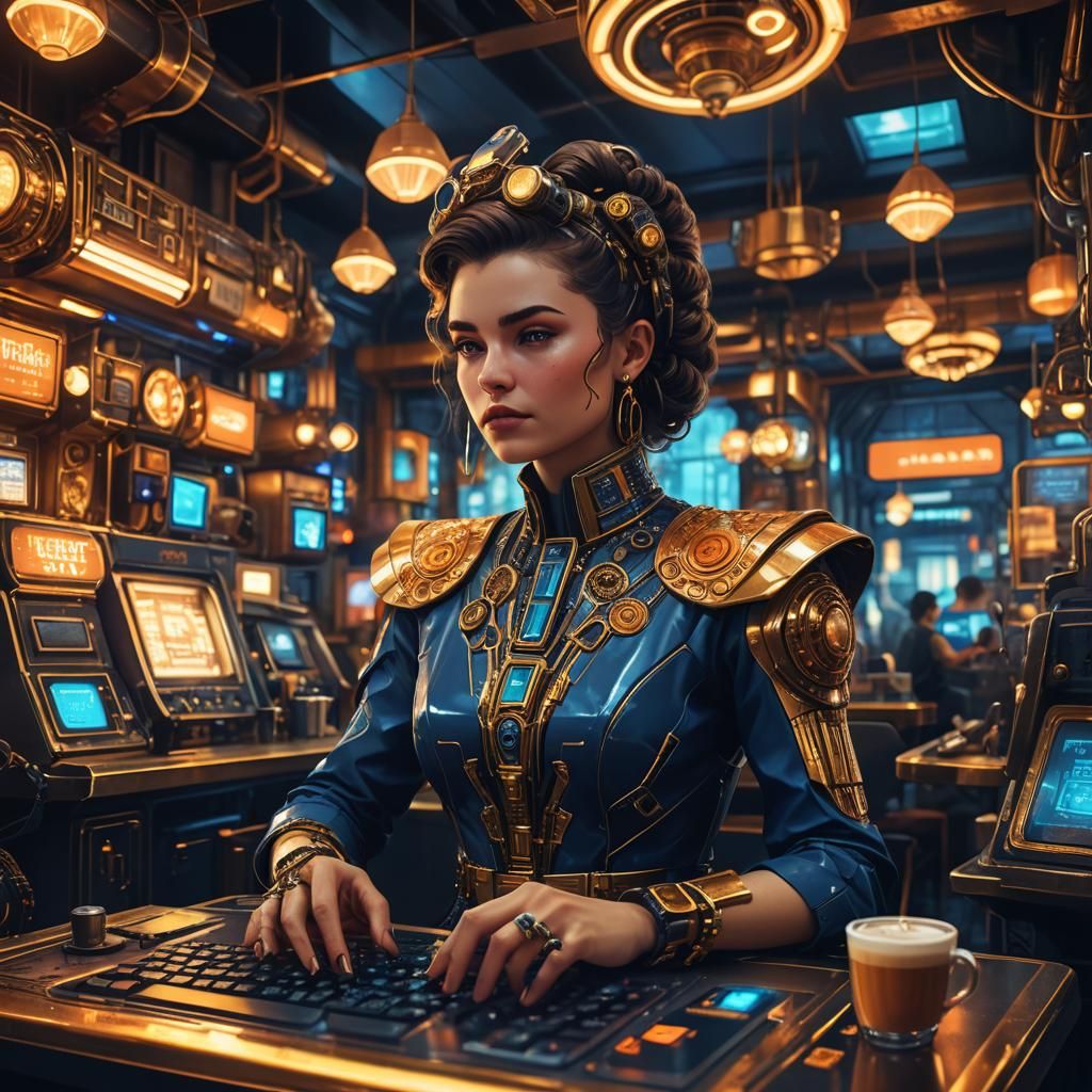 Retro Cyberpunk Cafe Scene in Neon Lighting