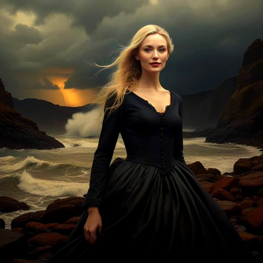 Whimsical Portrait of a Happy Lady in a Fantastical Scene