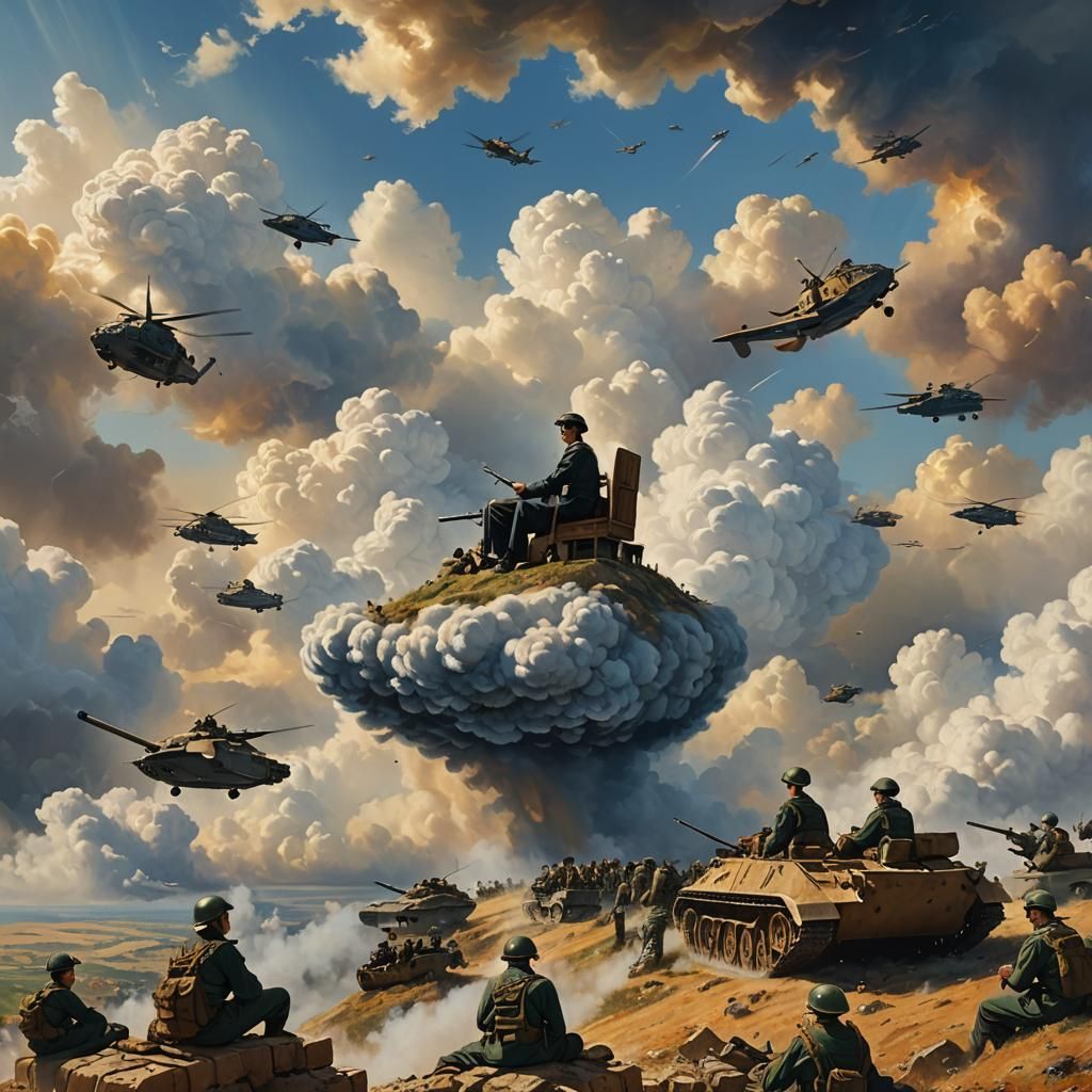 Student Above Lebanon, Cinematic Oil Painting