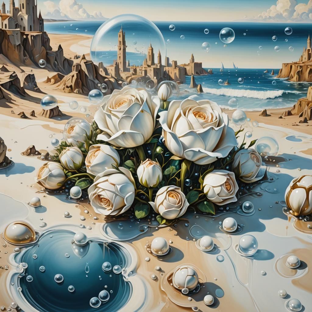 White roses in bionic futuristic city