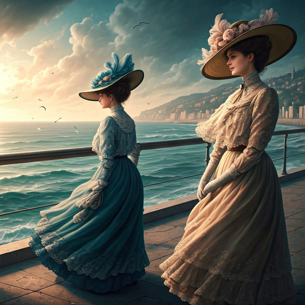 Checking the ocean in 1860 wearing stylish hats  by @undefined