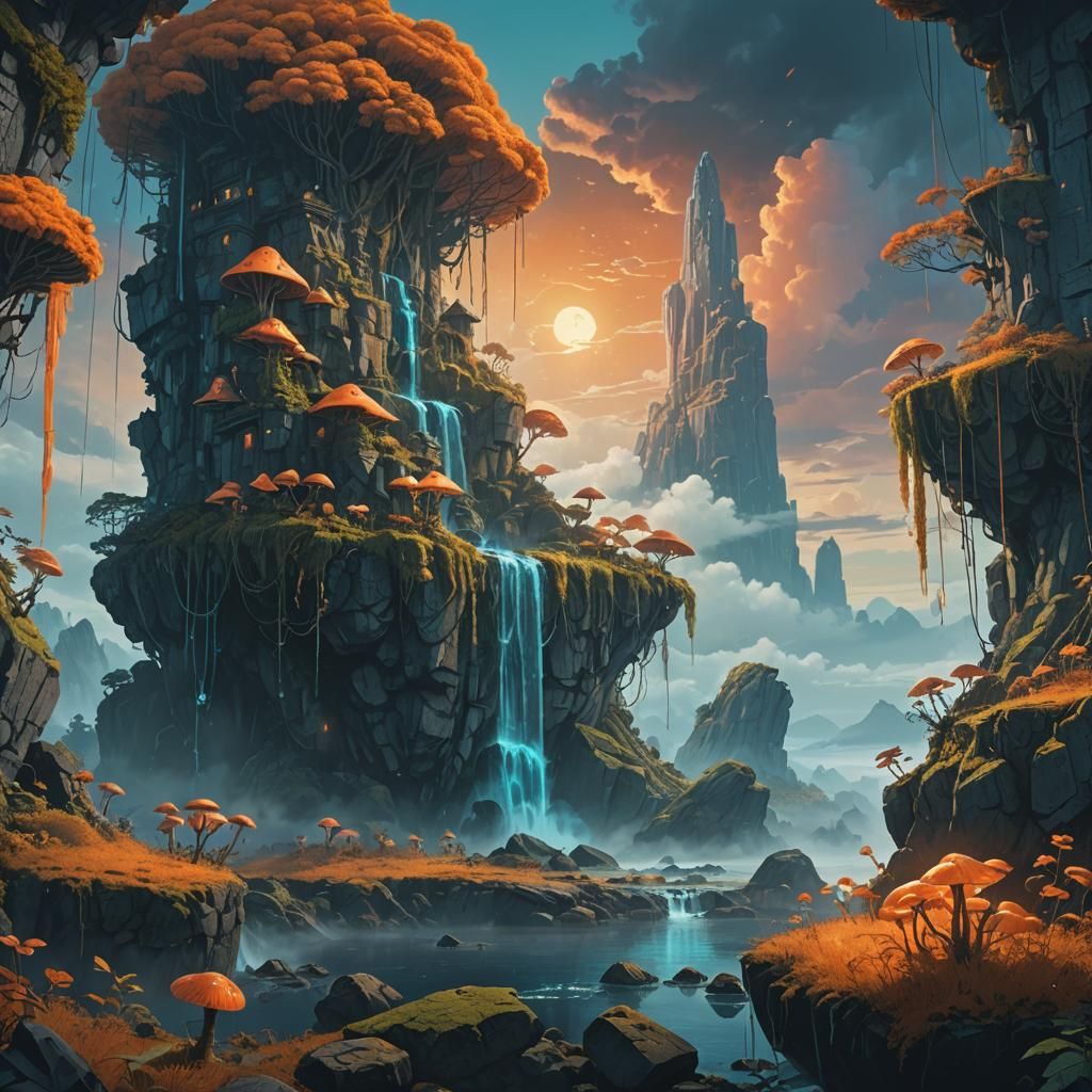 Magical Crystal Island Floating in the Sky