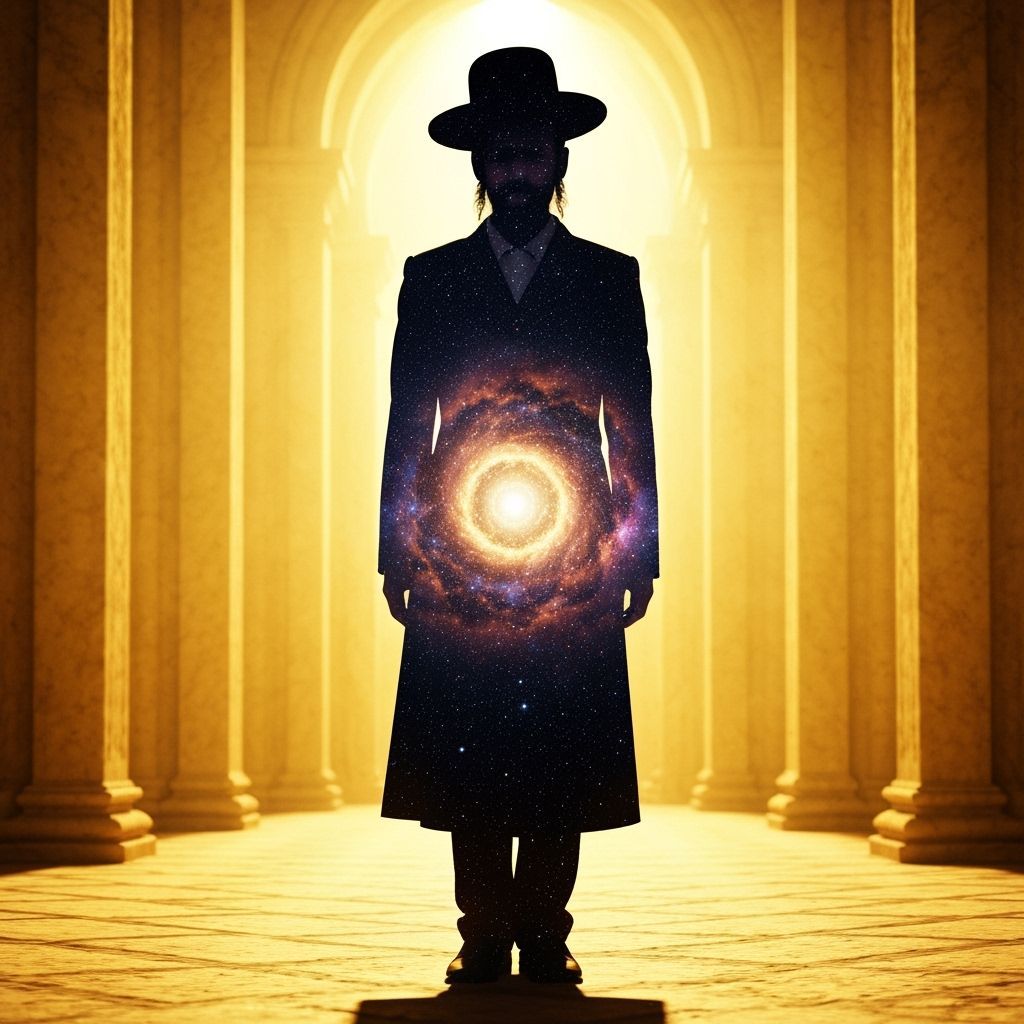 Chassidic Man Double Exposed with Cosmic Nebula