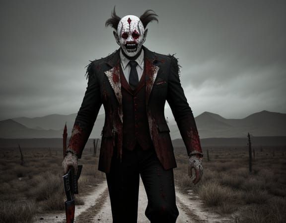 Grotesque Clown in Desolate Wasteland, Dark Art