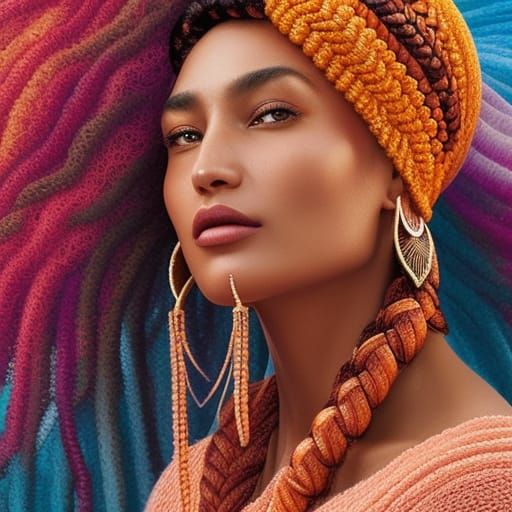beautiful woman braided hair with a clock hat with a orange ...