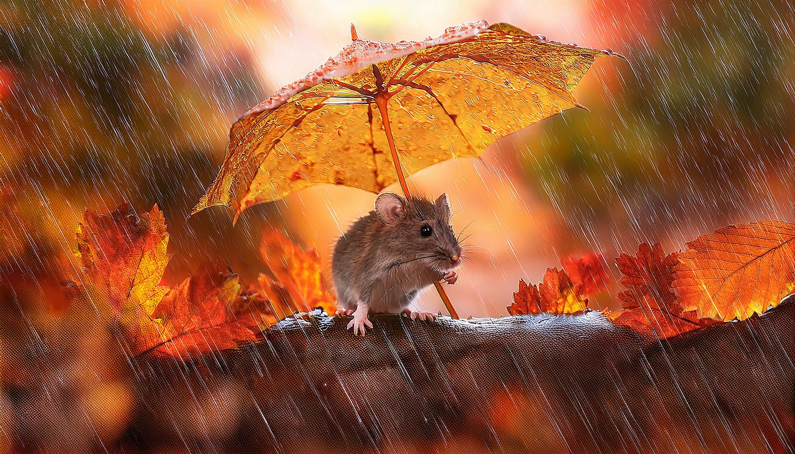 Souris sous la pluie