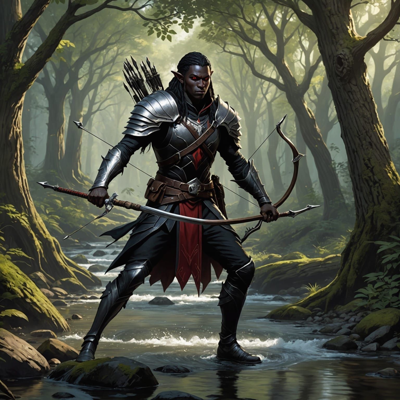 Fullbody Portrait of a male drow elf from Dungeons and Drago...