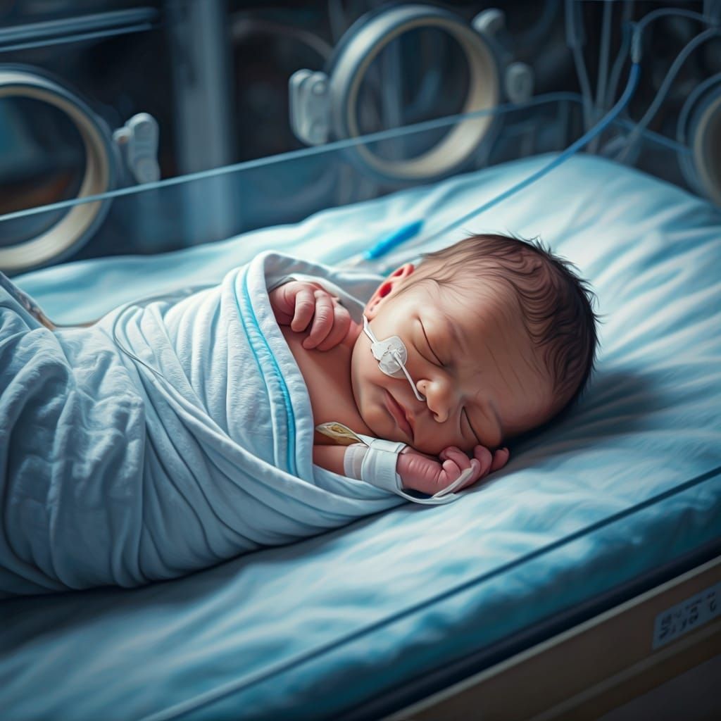 Newborn Baby in NICU: A Hyperrealistic Painting