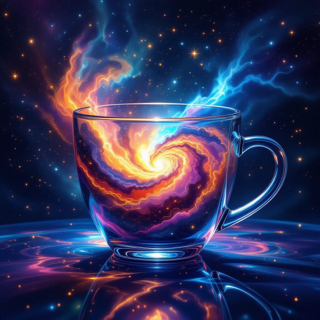 Cosmic Nebula & Galaxies Inside Glass Cup