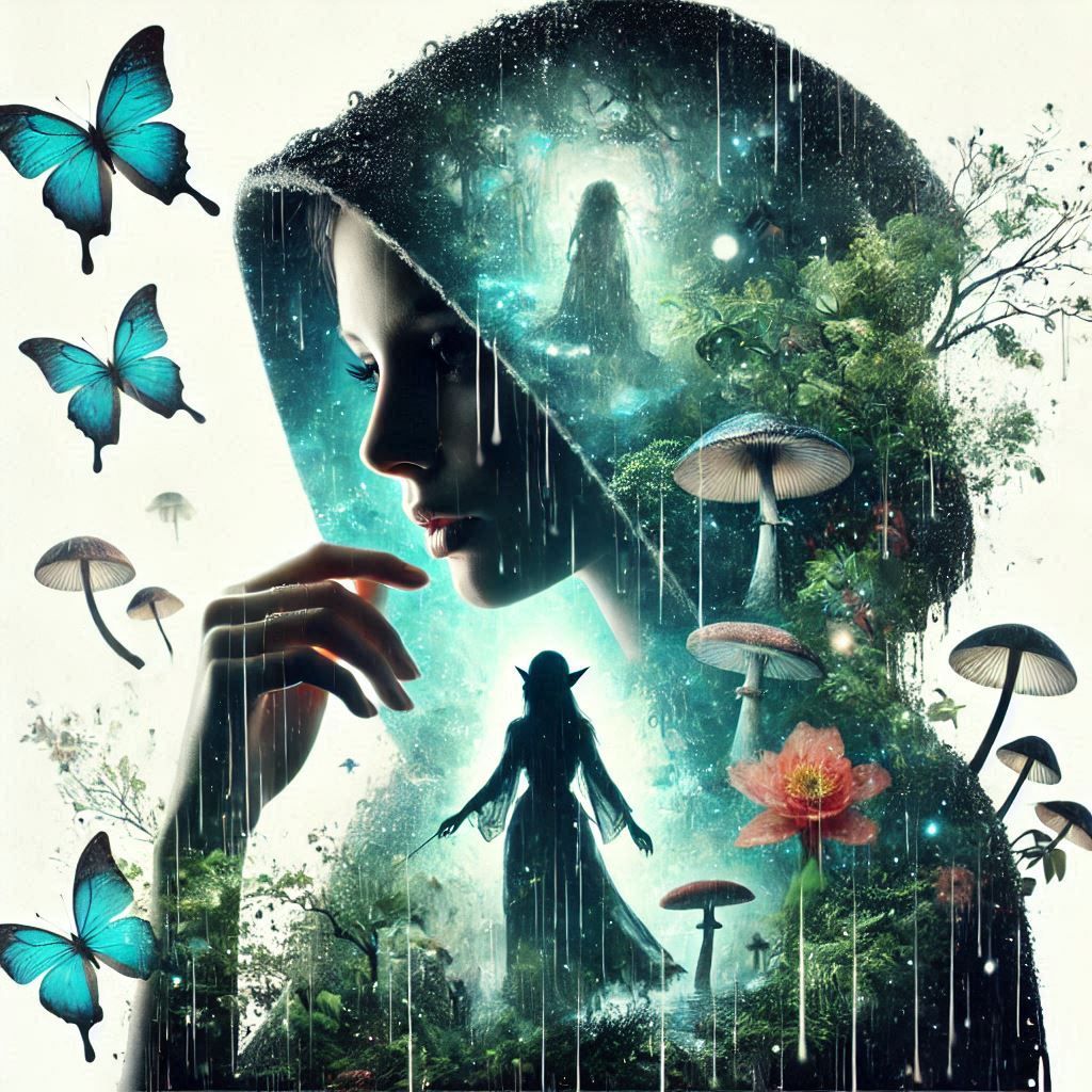 double exposure beautiful fantasy DALL-E 3 portrait landscape..