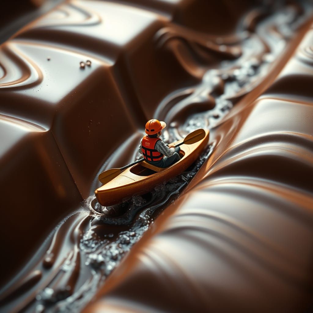 Confident Adventurer Navigates Whimsical Chocolate Landscape