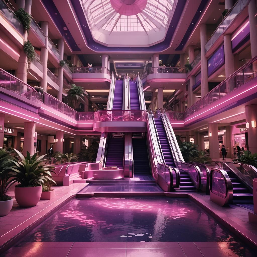 Pink and Purple 80s Mall Interior